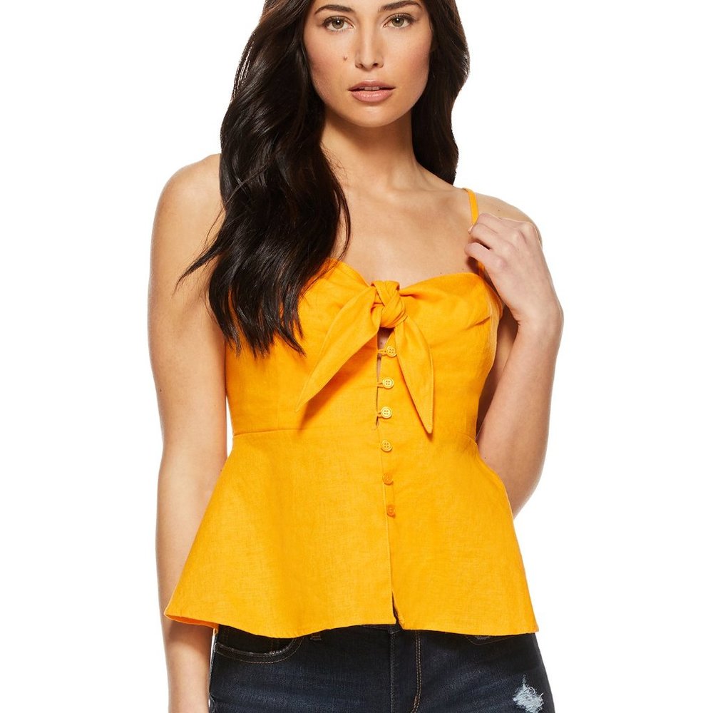 sofia by sofia vergara Women's Knot Front Peplum Top Cadmium Yellow 3XL